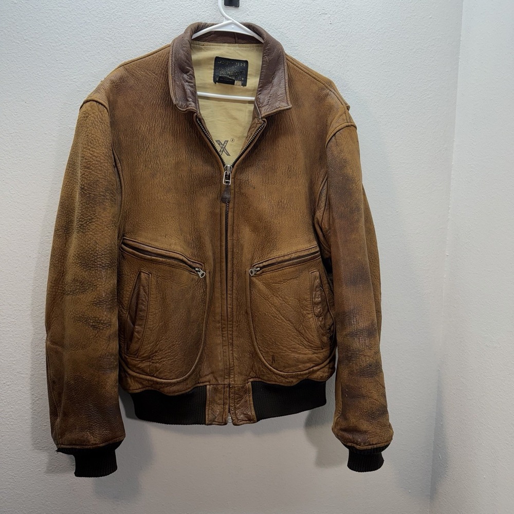 Vintage Avirex G-2 Sheepskin Leather Flight Bomber Jacket Brown Sz 46 Distressed